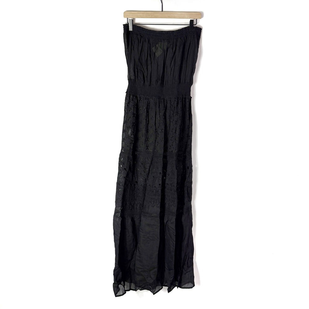 Ramy Brook Lucia Dress Black Strapless Embroidered Eyelet Cotton Silk Sz M - Picture 10 of 10